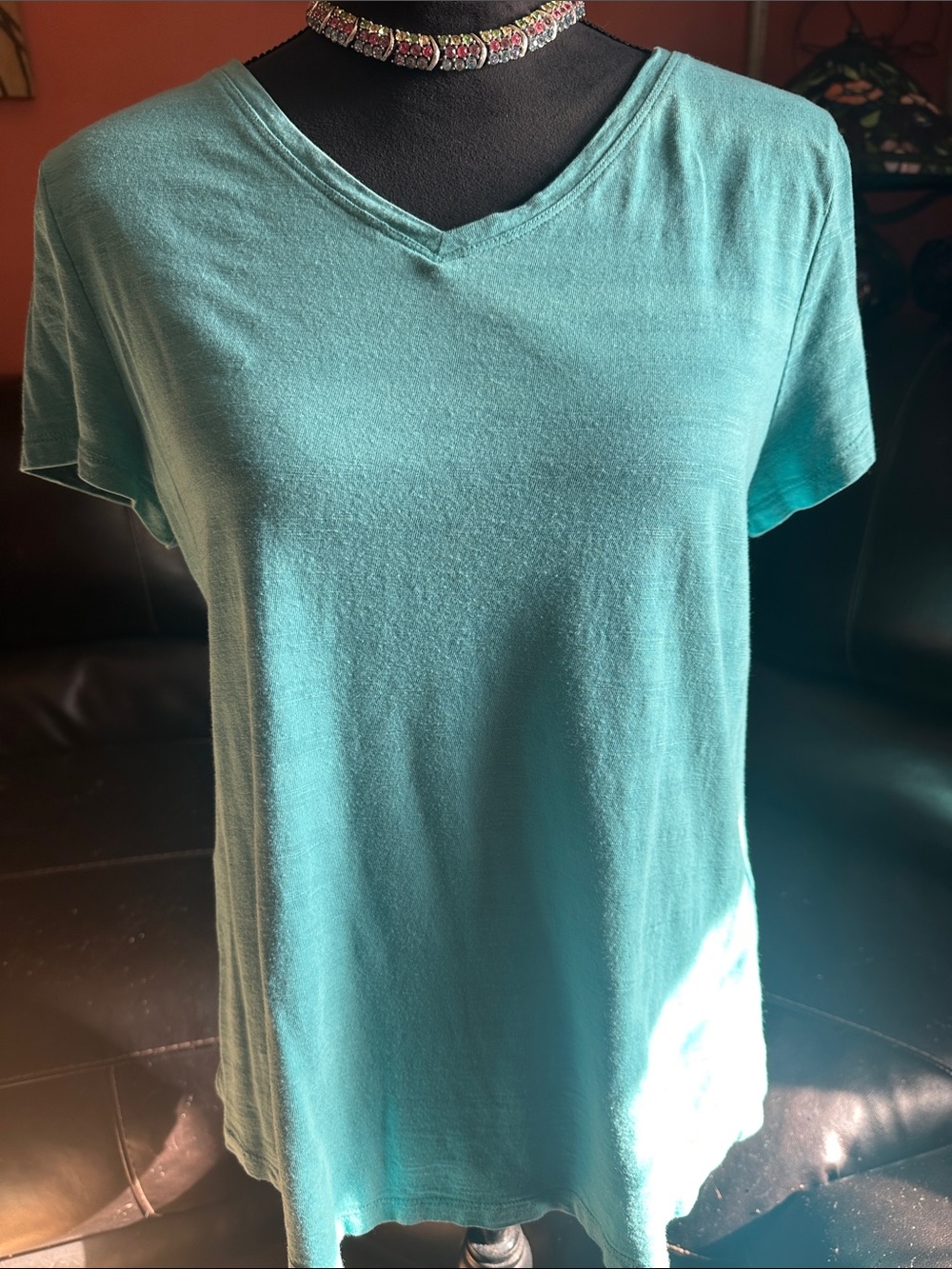Chico's Aqua V-Neck Short Sleeve Tee